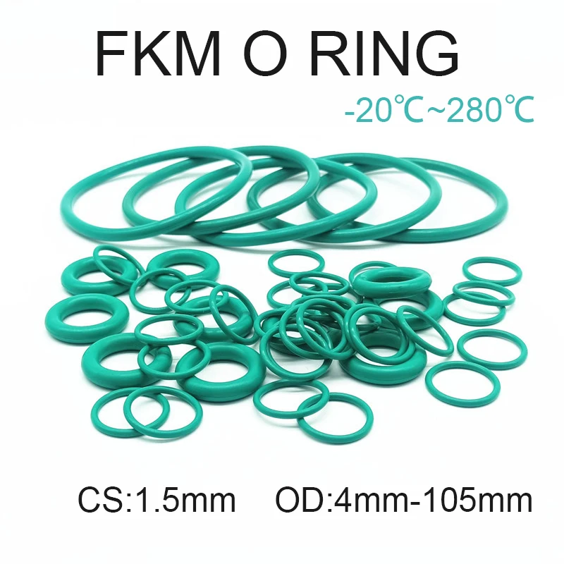 

FKM Green Fluorine Rubber O Ring CS1.5mm O-Rings Sealing Gasket Washer OD 4mm ~ 105mm Acid Alkali Resistanc And High Temperature