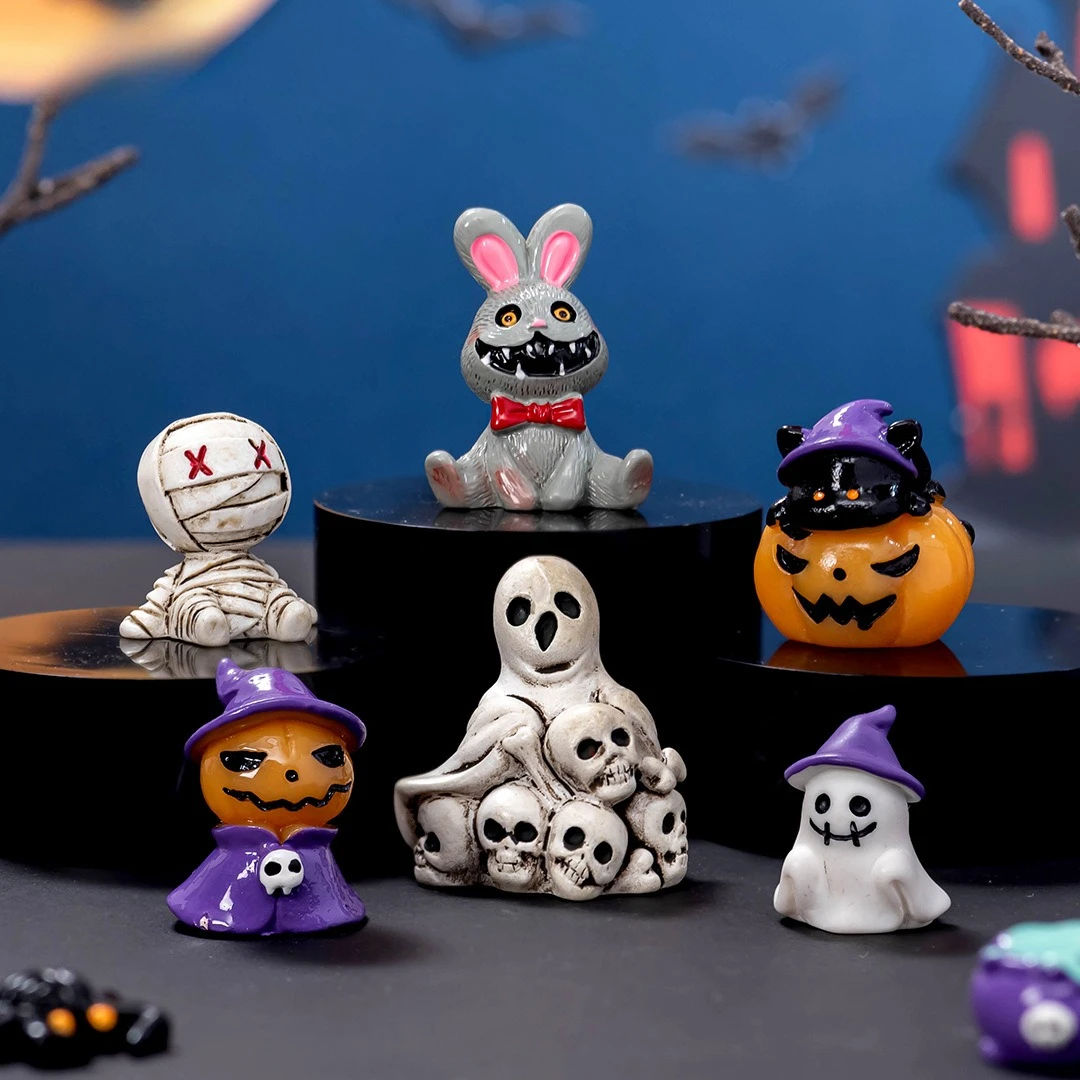 6/9Pcs Halloween Resin Skeleton Mummy Figurines, Mini Horror Statues, For DIY Micro Landscape Bonsai Car Desk Home Decor