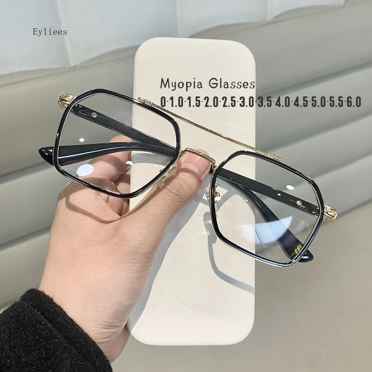 Fashion Men Myopia Glasses Anti Blue Light Metal Double Beam Nearsighted Eyewear Finished Student Myopic EyeGlasses 0-600