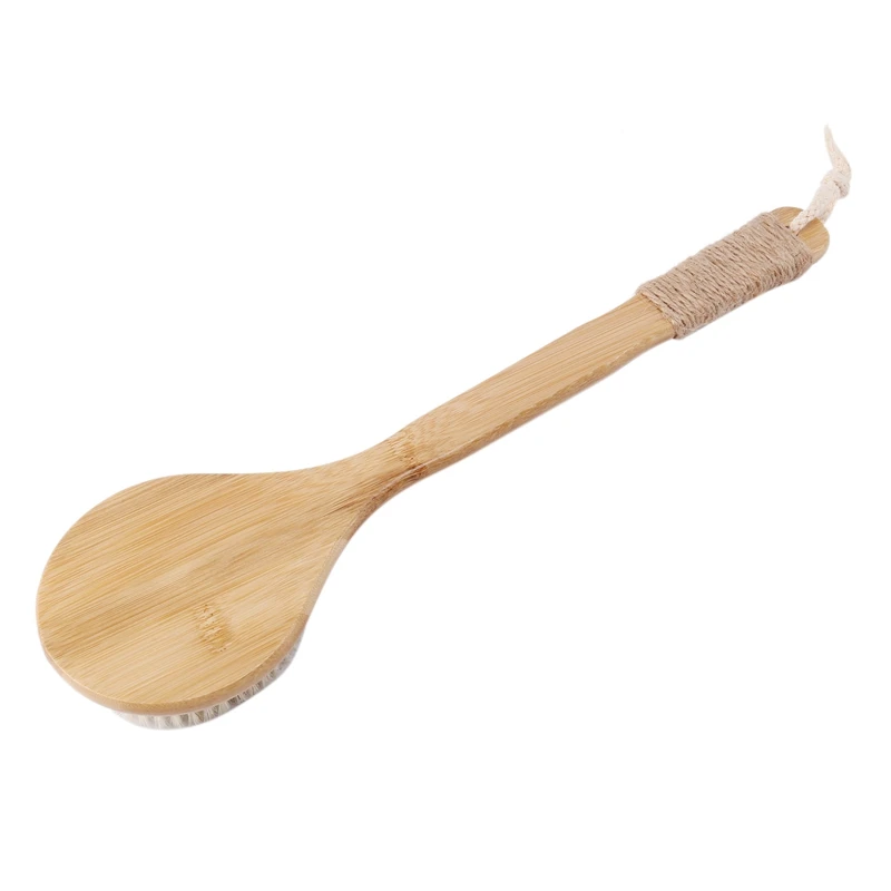 Dry Skin Body Brush Bath Exfoliating Brush Natural Bristles Back Scrubber With Long Wooden Handle For Shower, Remove Dead Skin,