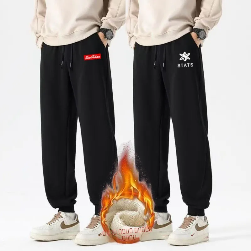 

Men's Winter Faion Lamb Velvet Pants Loose Fit Casual Thiened Fce Lined Printed Sweatpants Korean Sle Straight Leg P...