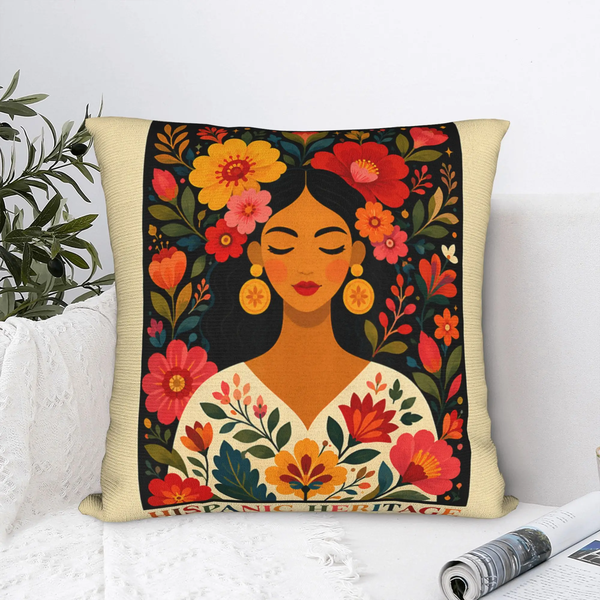 Pillow Case Hispanic Heritage Month Flowers Stamp Latin Soft  Pillow Cover For Office Car Home Decor Funny Pillowcases