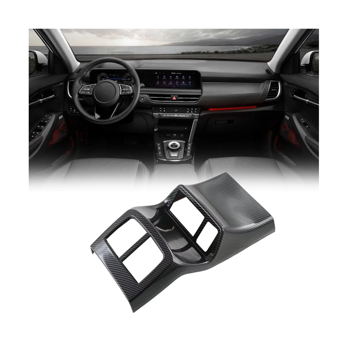 Car Carbon Fiber Rear Air Condition Vent Outlet Frame Anti-Kick Panel Cover Trim for KIA Seltos 2022 2023