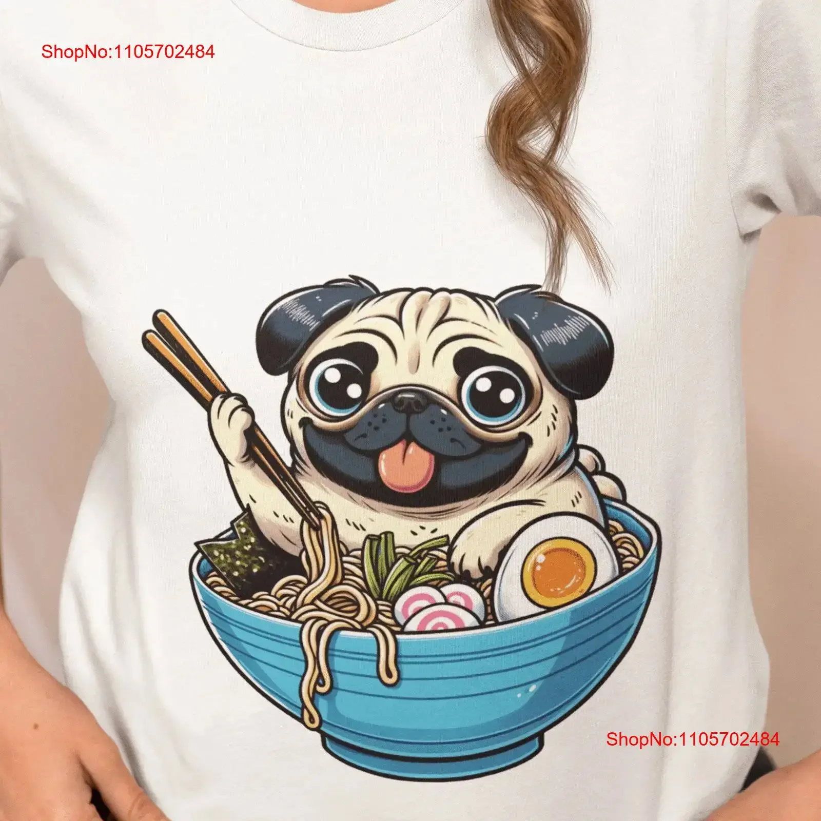 Pug in Ramen Bowl T Shirt Top Kawaii Noodle Dog Asian Cuisine Lovers Apparel Foodie Idea Casual Comfort FiT vintage Washed
