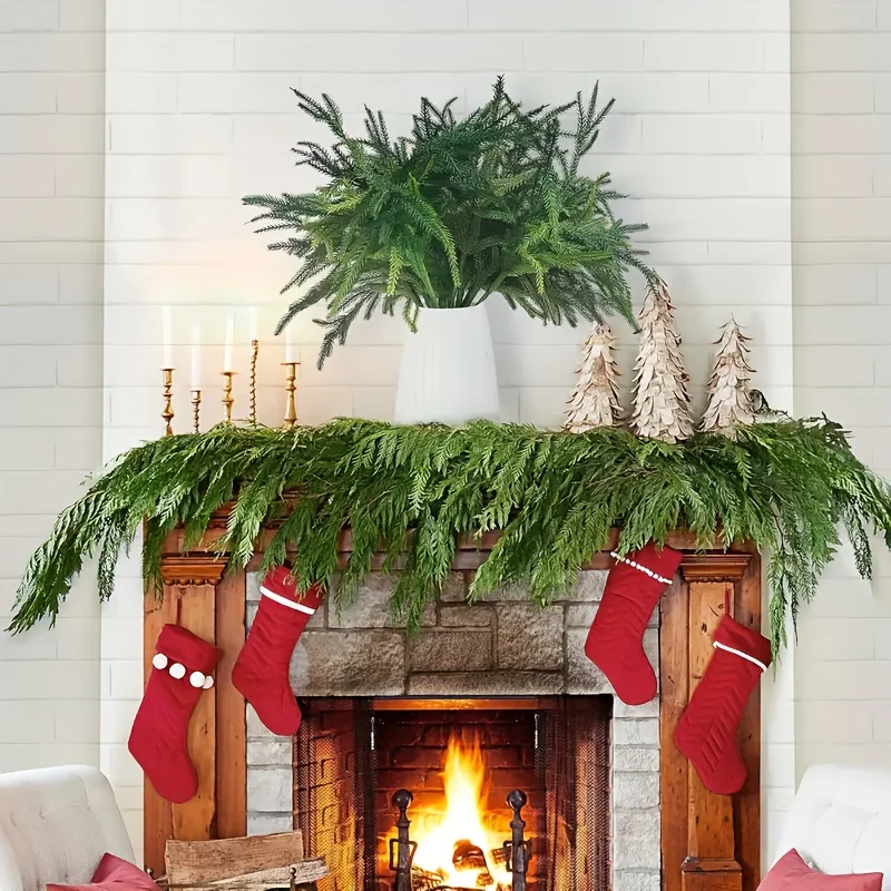 38 قطعة من فروع صنوبر نورفولك الاصطناعية اللمسية حقًا-13.38 بوصة سيقان كاذبة دائمة الخضرة، نباتات خضراء بلاستيكية متينة