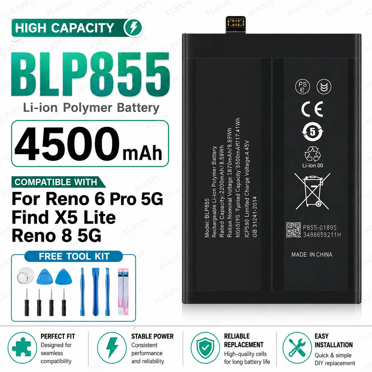 Premium Phone Repair Battery BLP855 BLP905 BLP825 BLP863 For OPPO Reno 5 6 7 Pro 5G Reno 8 5G Find X5 Lite X5 Neo For OnePlus