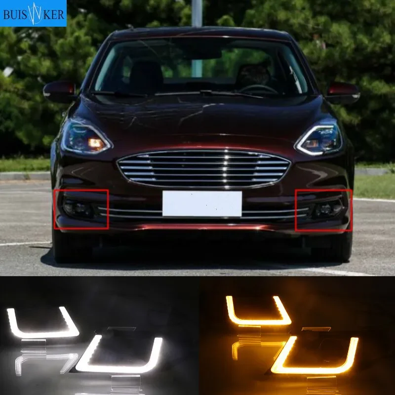 

1Pair For Ford escort 2019 Daytime Running Light DRL LED Fog Lamp Cover With Yellow Turning Signal Functions