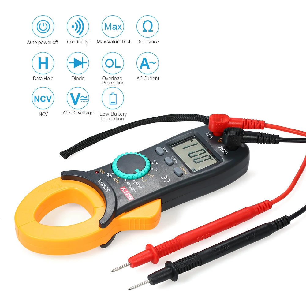 Digitális multimeter Ácskapocs Fogyasztásmérő 2000 counts automat Lőtér AC/DC aktuális feszültség Ellenállóképesség Állandóság Dióda Mérés NCV teszter