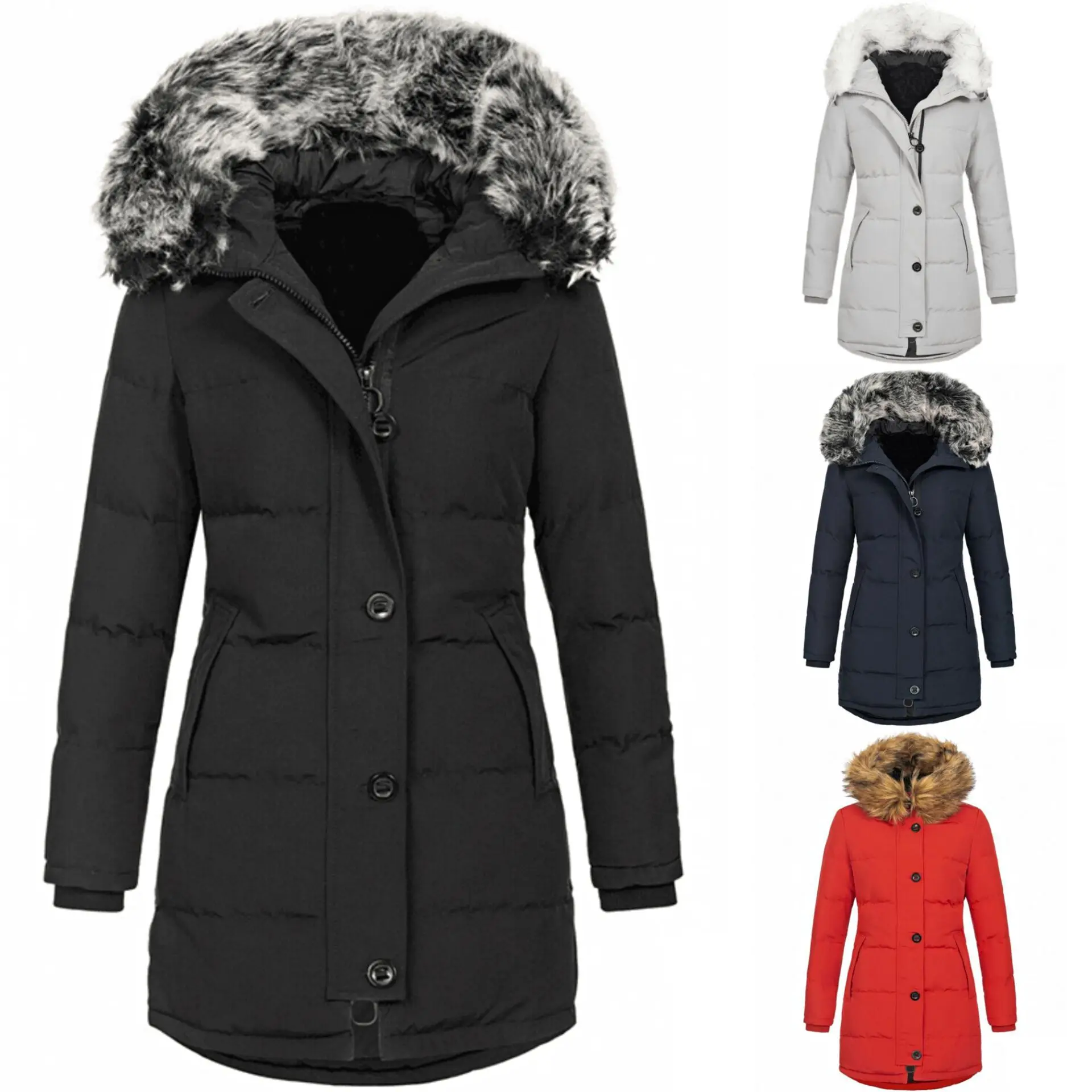 

Women's Hooded Cotton-Padded Coat Warm Slim Mid-Length Solid Color European And American Style Autumn Winter New Fashion