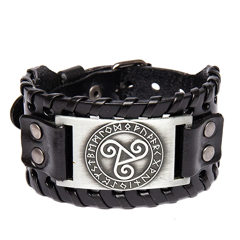 Punk Retro Gothic Harajuku Simple Fashionable Individuality Totem Alloy Leather Bracelet Gentleman Wristband