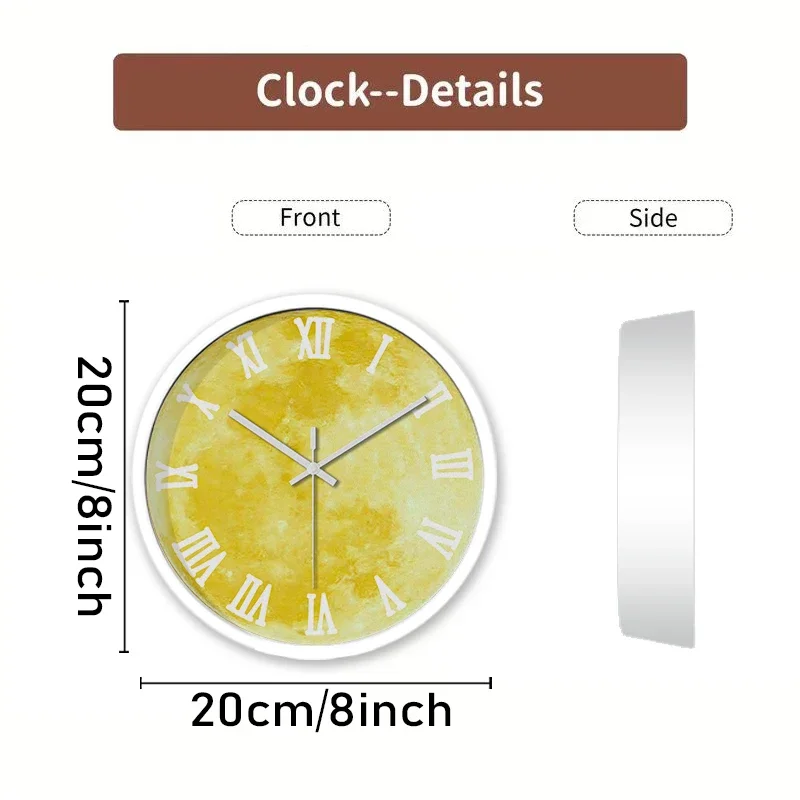 Moon Design Cartoon Round Silent Hanging Wall Clock, Suitable For Living Room, School, Study Room, Bedroom, Children's Gifts