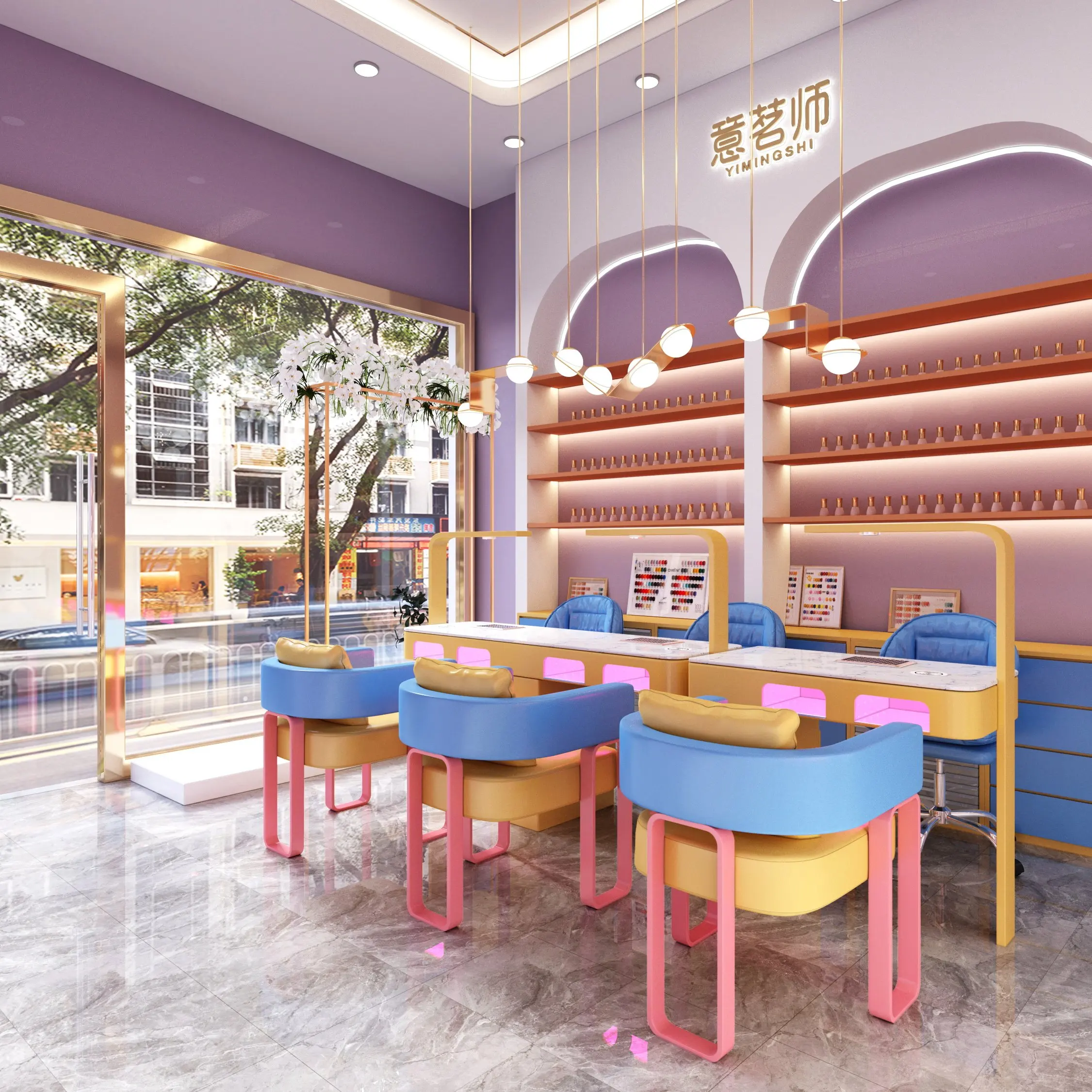 LMM high-power vacuum cleaner marble nail salon table and chair set is high-end