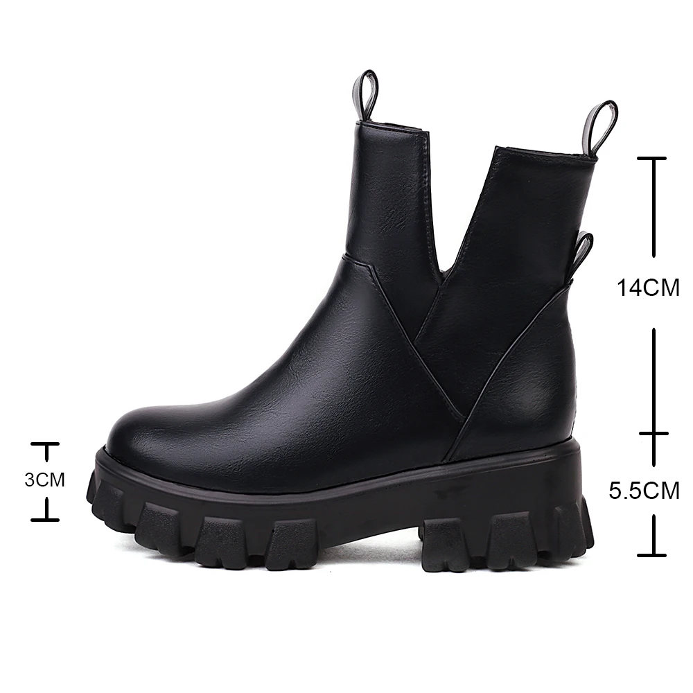 Autumn Winter Chelsea Boots Women Platform Black Red White Ankle Boots for Women Fur Short Chunky Punk Gothic Shoes Brand New