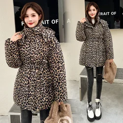 Fashion New Women's Clothing 2024 Winter Leopard Print Down Cotton Jacket Thickened Loose Cotton Jacket for Women