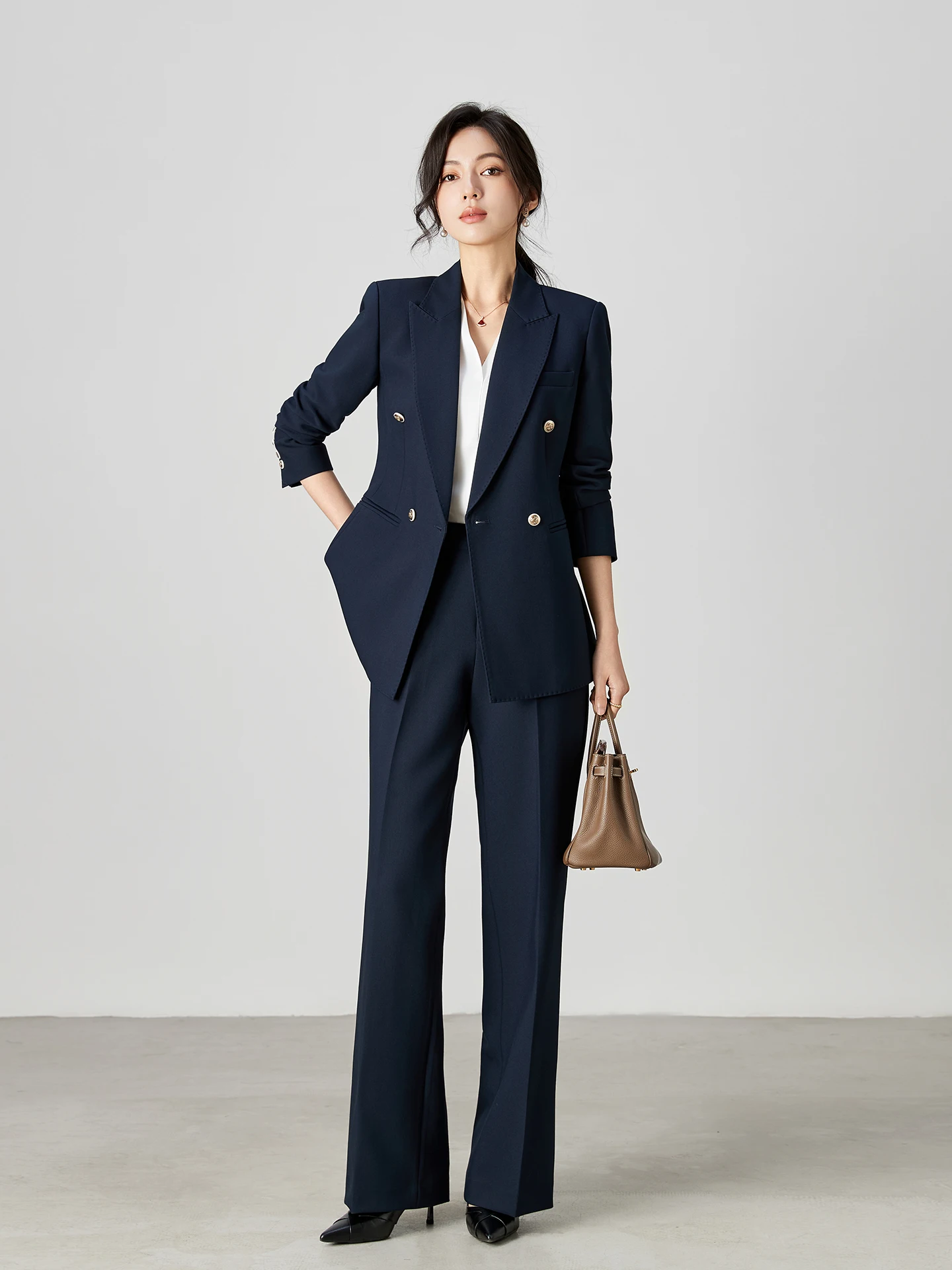 Spring 2026 Elegant Royal Blue Professional Women's Suiting Set Business Interview Workwear Polyester Blend Anti-Wrinkle