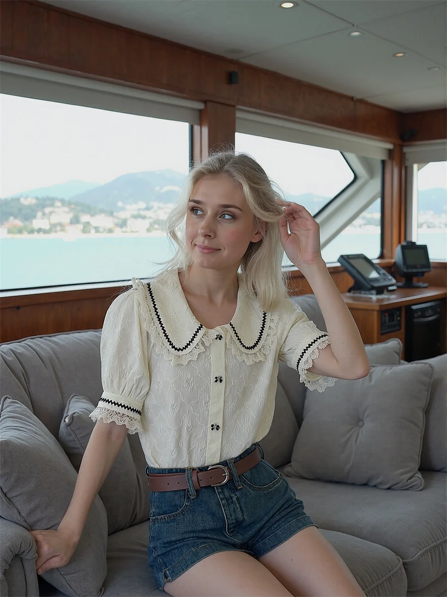 Süße Spitzenhemden Mädchen Blusen Kleidung für Frauen Winter abgeschnitten Western Ins lange Größen Single Rimming Minority gepolstert integriert