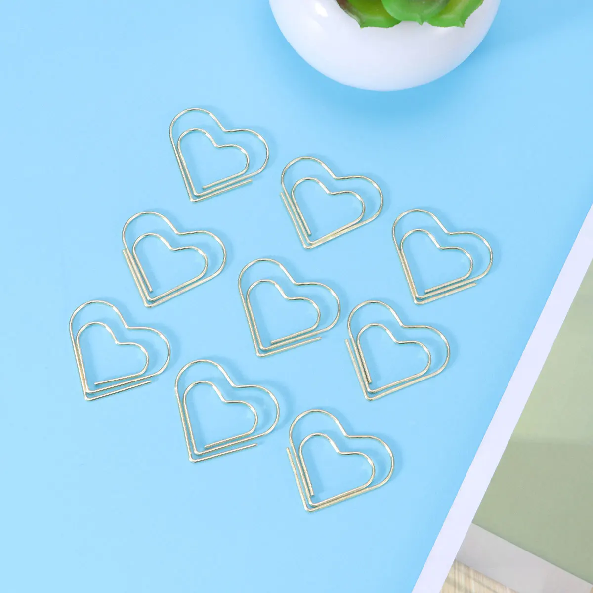 10 قطعة مشابك ورق معدنية على شكل قلب مطلية بالذهب مشبك مرجعي قوي للملاحظات والصور والمستندات والمكتب والمدرسة والمنزل #3