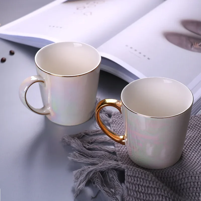 Pearl glaze white mug,Rainbow glazed ceramic cup,simple Nordic teacup,fashion coffee cup advanced mug Drinkware gift 350ml