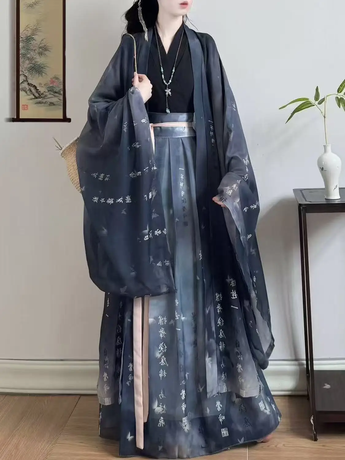 Original Hanfu Dress Women's Traditional Weijin Period Costume Comfortable Chiffon Long Sleeve Shirt Skirt Set Stage Dance Suit