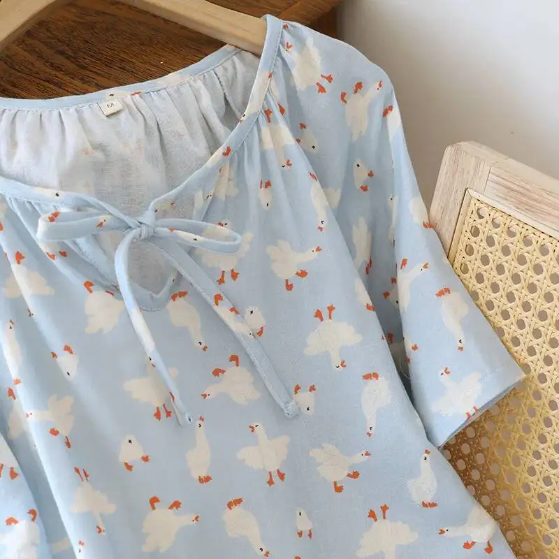 

Женская весенне-летняя тонкая хлопковая ночная рубашка с короткими рукавами, милое и милое свободное домашнее платье с круглым вырезом и мультяшным принтом