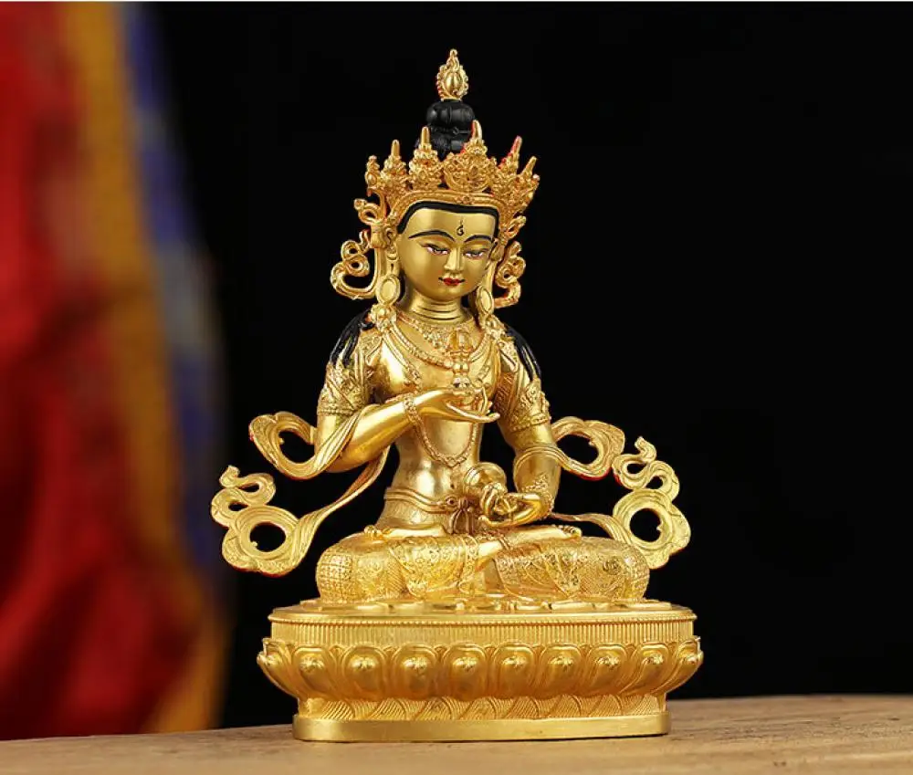 

8" Tibetan Buddhism hand painting bronze gilt Buddha Padmapani Guanyin statue