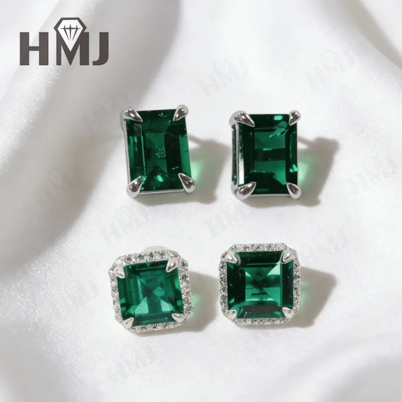 실험실에서 재배한 보석 귀걸이 에메랄드컷/아셔컷 루비/사파이어/콜롬비아산 925 스털링 실버 귀걸이 크리스마스 파티 선물