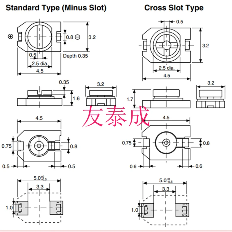 10PCS SMD Ceramic Trimmer Capacitor(Adjustable Capacitance) TZC03Z060A110R00 6P 4.5mm*3.2mm TZC03P200A110R00 20P  Murata