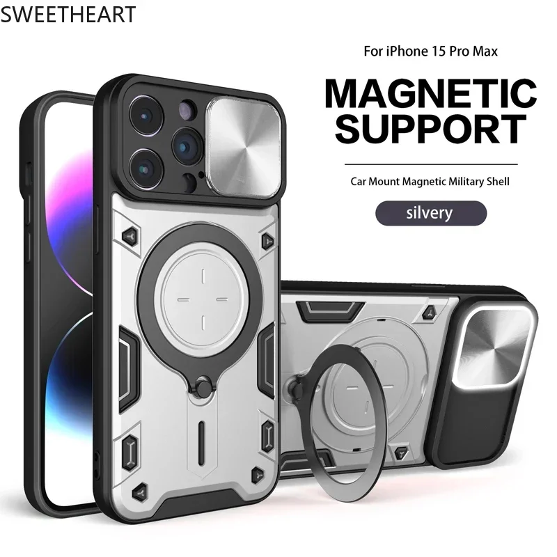 Armor Metal Ring Rotation Magnetic Adsorption Case For APPLE iPhone 16 15 14 13 12 Pro Max Plus XS XR 8 7 Incoming Call Flashing