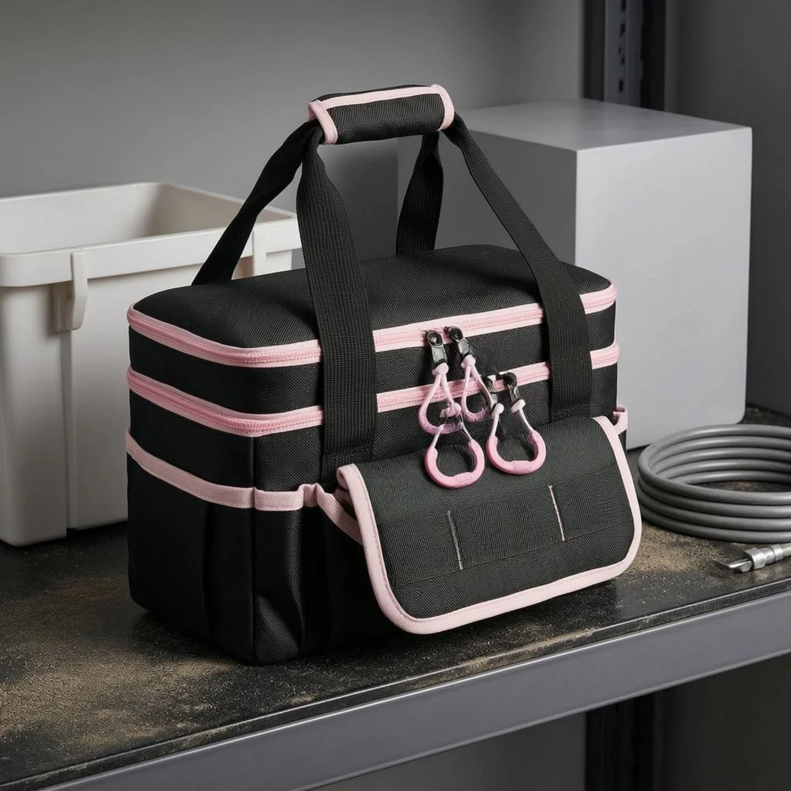 Tool Organizer Bag Mesh Pockets Soft Tool Bag Gear Carrier Hinged Lid Lined Interior