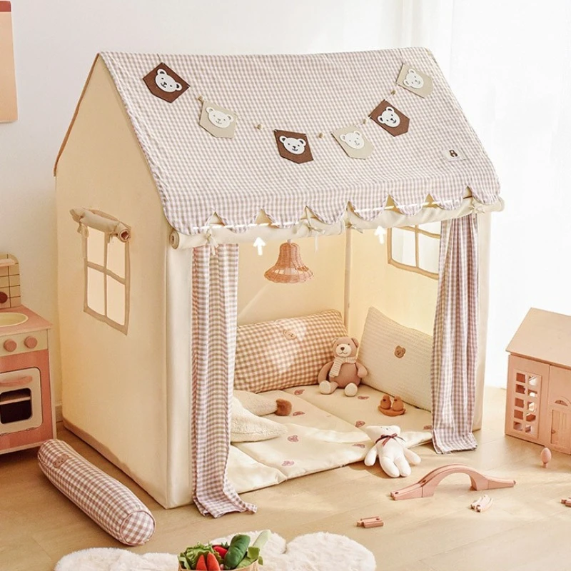 Uroczy namiot dla dzieci, namiot zabawowy do użytku w pomieszczeniach, materiałowy namiot do zabawy, zamek księżniczki dla dziewczynek, domek do zabawy z lampkami sznurkowymi, dekoracja domu.