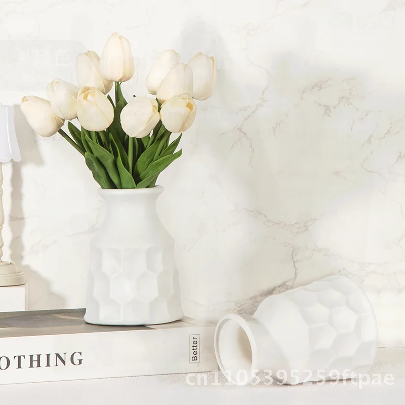 Hydroponic Imitation Ceramic Plastic Vase Creative Flower Arrangement Decorations Red & White Desktop Flower Bottle for Ins