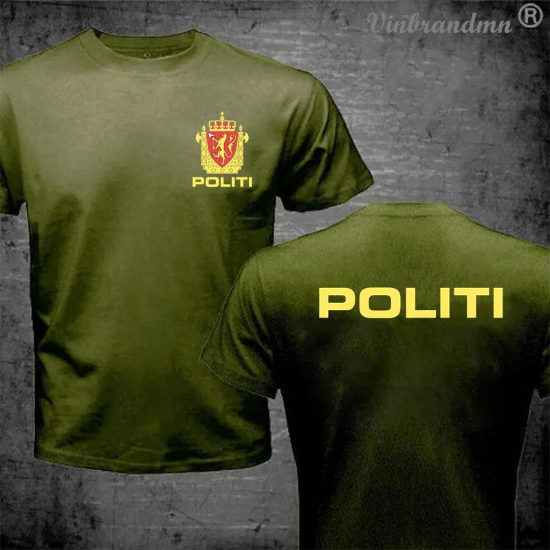 Funny New Norway Politi T-shirt Norge Norwegian Politi Mens Army Green T Shirt men Fashion Ment Shirt Summer Style Cotton Shirts