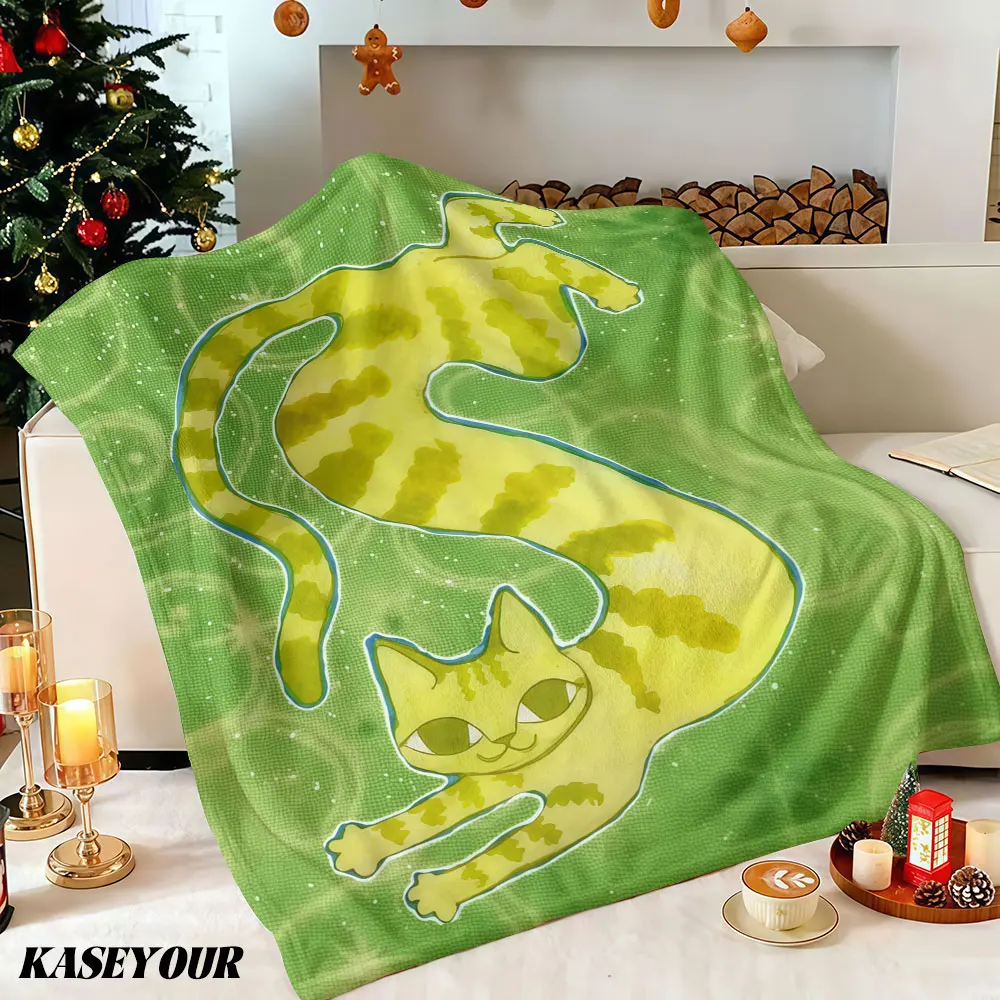 Green Letter Shaped Cat Winter Summer Flannel Blanket Throw Fleece Soft Fuzzy Plush Cozy Fleece Blankets for Sofa Ideal Gifts