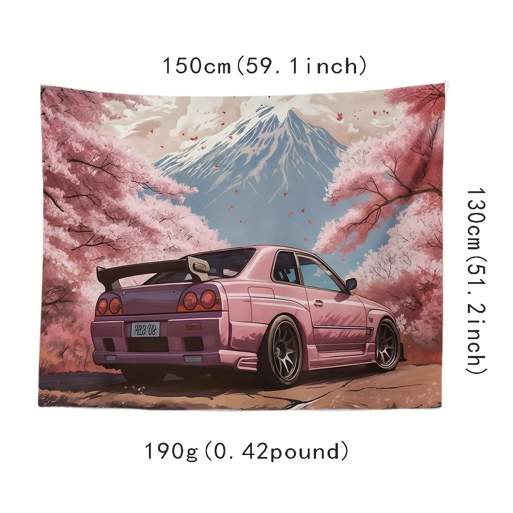Aesthetic JDM Car Tapestry Polyester Wall Hanging Sakura Cherry Blossom Anime Style Nissan Silvia 160SX Automotive Anime Boy Dec