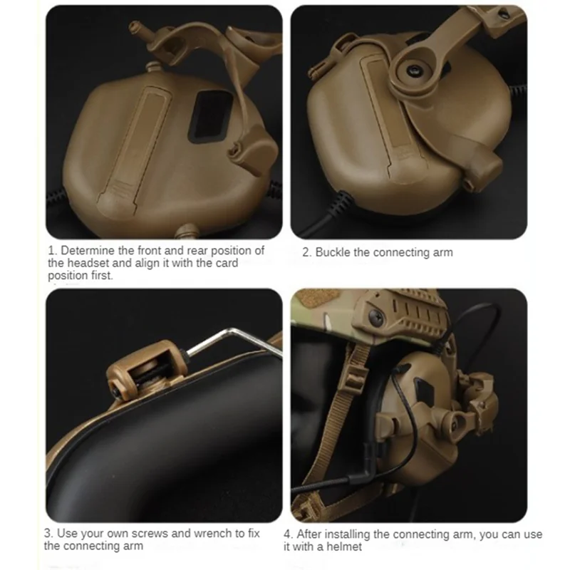 A23F-Tactical Headset Holder Helmet-Mounted Accessory Rail Adaptor Kit Adjustable Pickup Noise Canceling Holder, Set