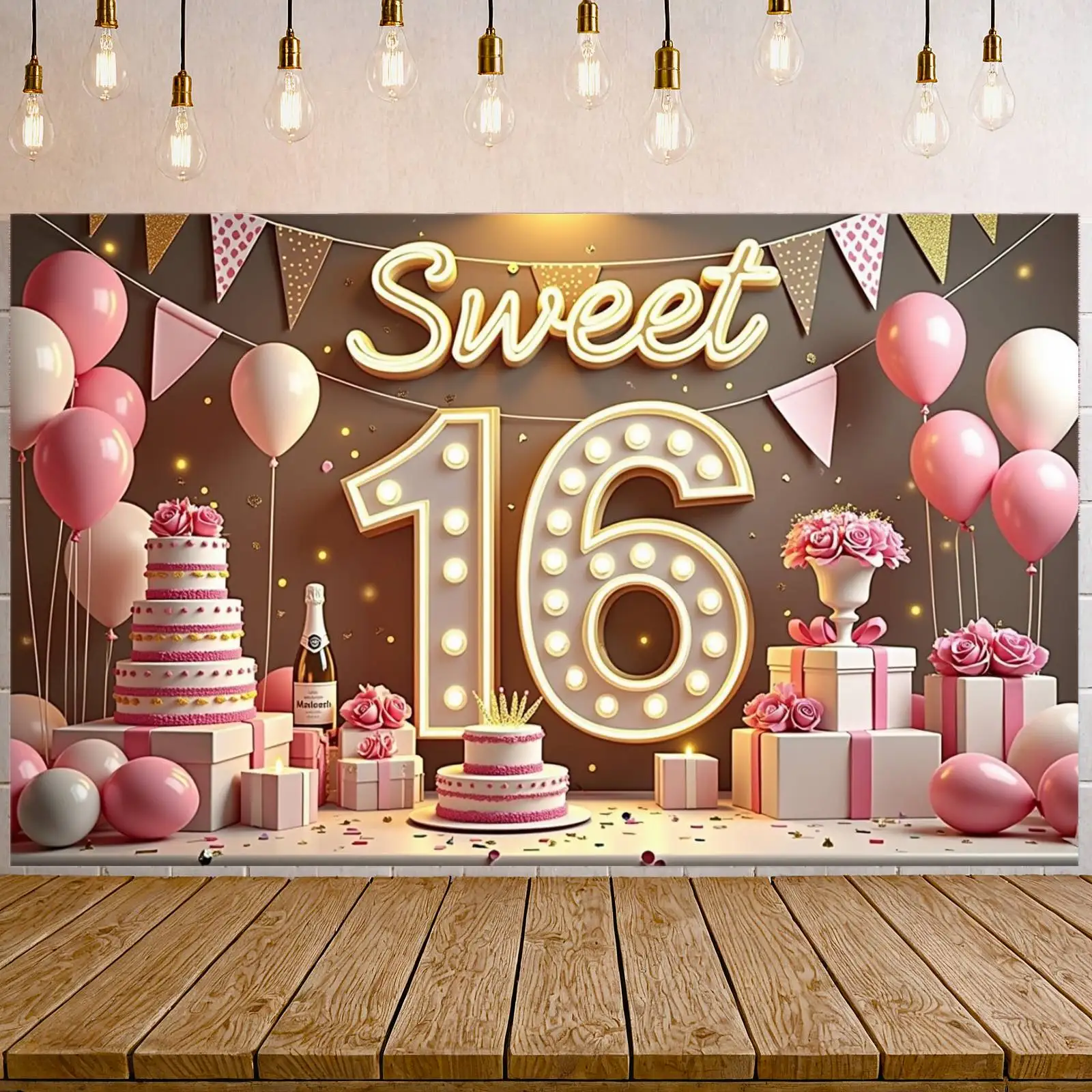 Süße 16. alles Gute zum Geburtstag Hintergrund Banner für Frauen Party Dekorationen Fotoshooting Fotografie Hintergrund Vorhänge Bildschirm Requisiten