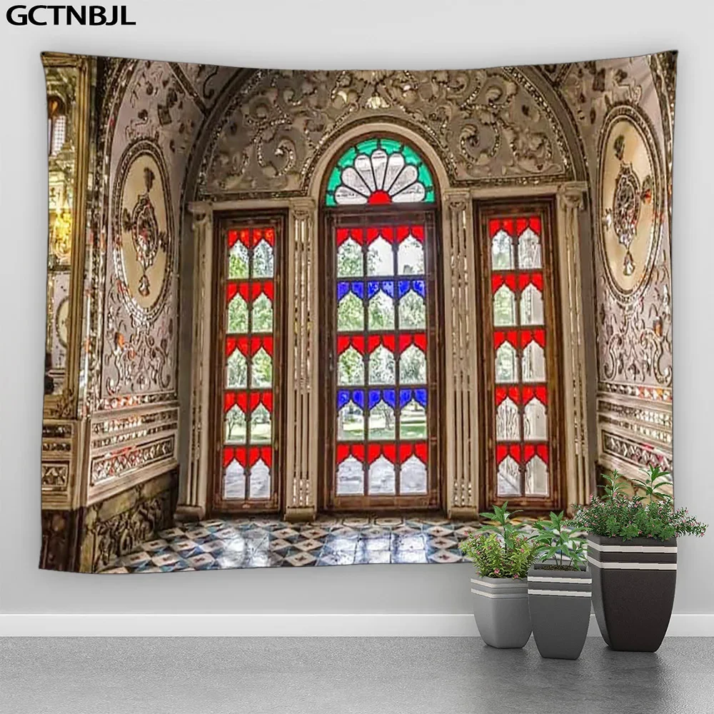 3D European Church Tapestry Wall Hanging Retro Living Room Homestay Hotel Moroccan Pattern Wall Tapestry Bedroom Home Decor