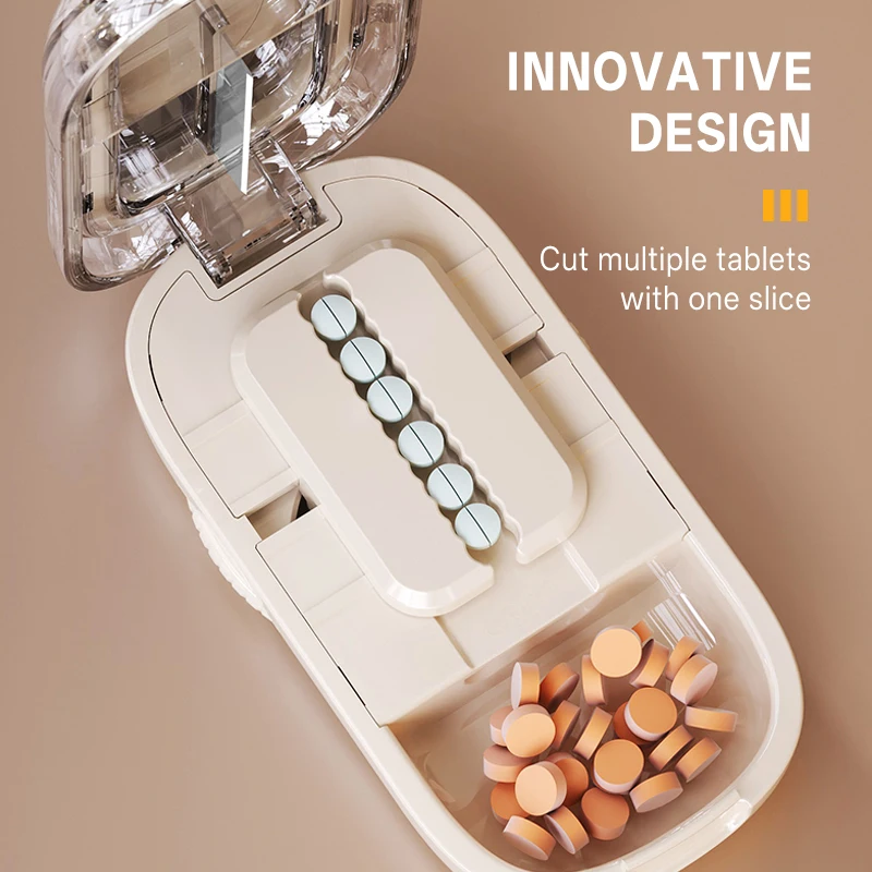 Pill Cutter & Storage Box – Quartering 1/2/1/31/4 Splitter, Portable Dustproof Tablet Divider Organizer with Crusher
