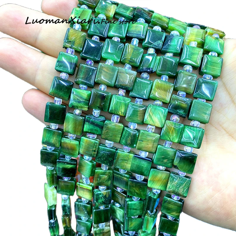 10mm Flat Cube Natural Stone Green Tiger Eye Loose Spacer Beads for Jewelry Making Diy Earrings Bracelet Charms Accessories