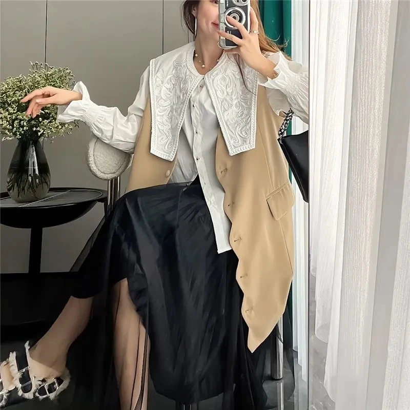 

Женская белая шикарная рубашка с тиснением, однобортная элегантная осенне-весенняя блузка с длинным рукавом, милый офисный женский топ
