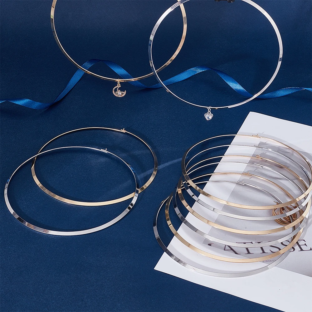 10Pcs 2 Colors Choker Necklaces 5.31 inch Inner Diameter Wire Wrap Collars Necklaces Metal Plain Chocers Collar Necklace