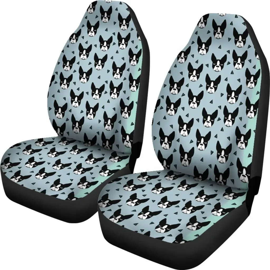 Boston Terrier Dog Pattern Print Car Seat Covers Set 2 Pc, Car Accessories Seat Cover