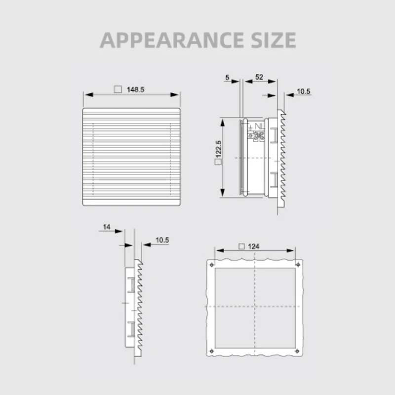 FK6622.230 148.5x148.5mm AC230V 0.13A Jendela Ventilasi Kabinet dengan Kipas, Filter, dan Layar Besi Set Lengkap