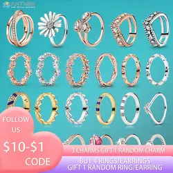 Ahthen 925 Sterling Silver Ring Sparkling Geometric Crown Flower Petals Band Sparkling Daisy Flower Rings 925 Silver Women Rings