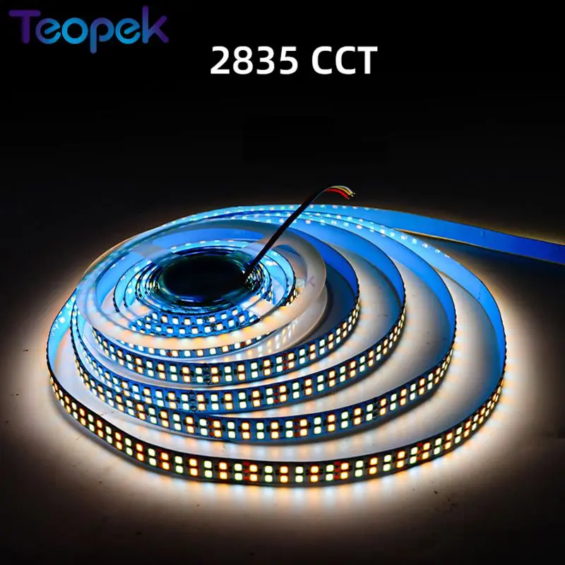 Double Row 2835 CCT LED Strip Light 240LED/m 336 LED/m 5m Dual WhiteColor Temperature Adjustable Flexible LED Tape Lamp DC12/24V