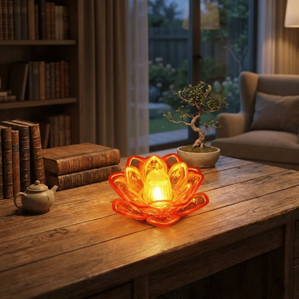 Realistic Flicker LED Flameless Candle Lotus Outline Design Soft LED Light Source LED Lotus Lamp Button Battery Powered