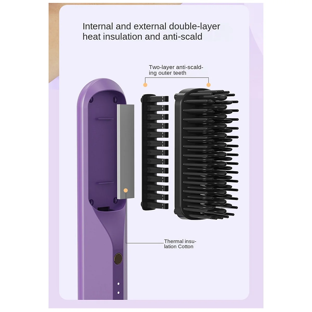 Rechargeable Hot Comb Cordless Hair Brush Straightener Heat Pressing Combs Electric Comb Anti Burn Fast Heating-B