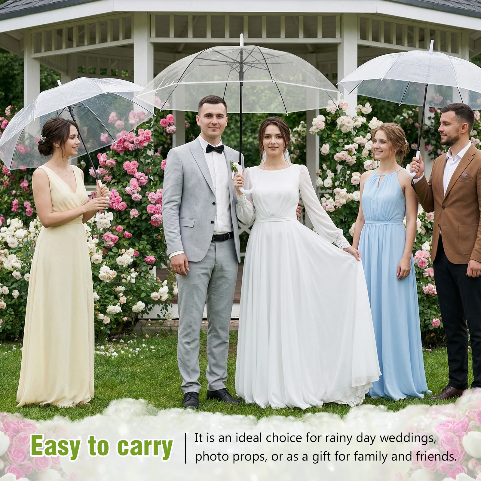 

50/32 Pack Stick Wedding Umbrellas Windproof Waterproof Transparent Rain Umbrella Auto Open for Party & Outdoor Photography