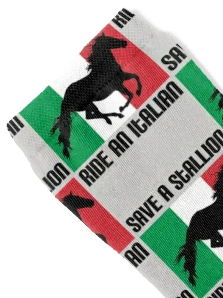 Save a Stallion Ride an Italian Flag Funny Italian Heritage Quote Socks colored hockey Socks Men Women's