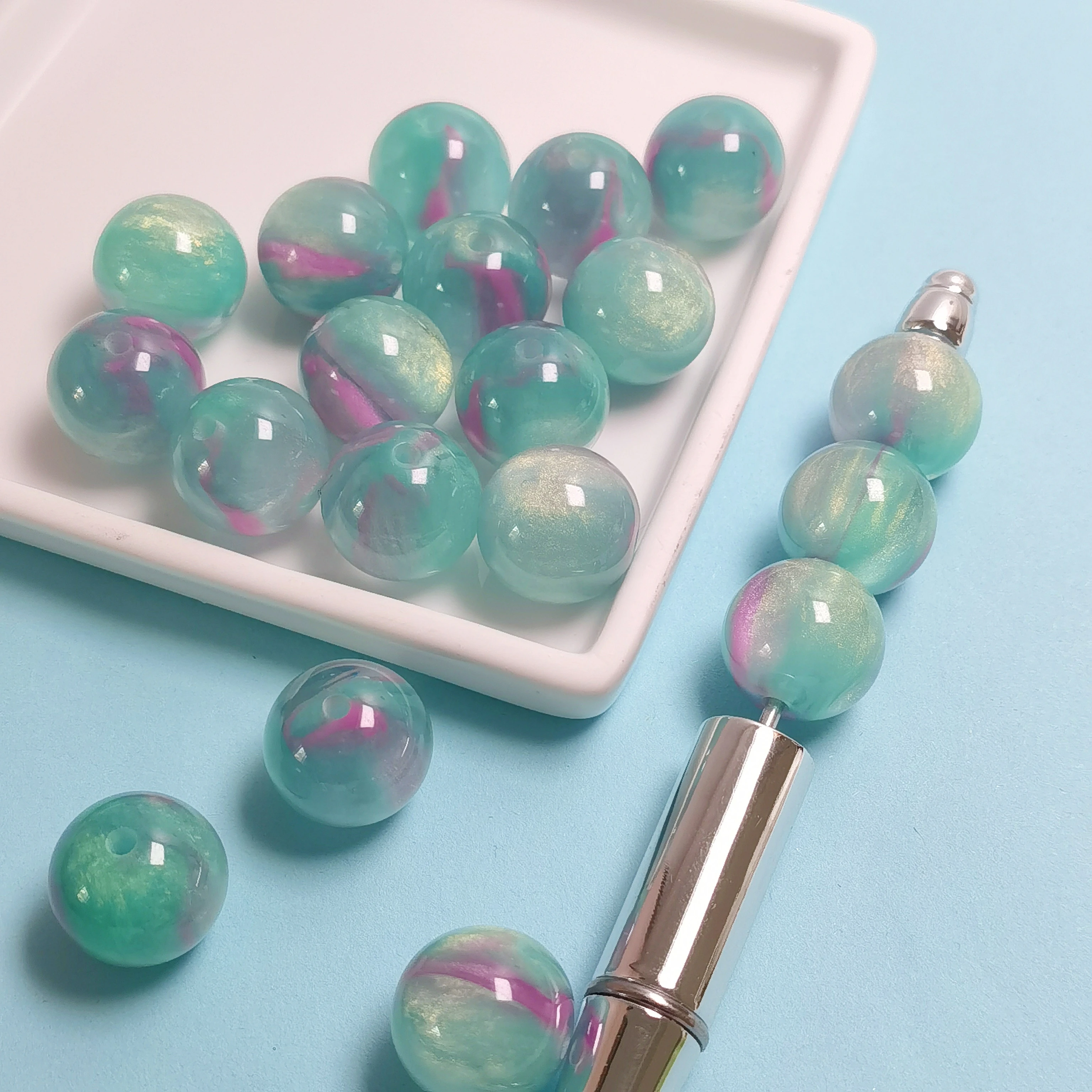 16mm Cute Pen Beads Crafts Supplies Acrylic Chunky Beads Round Rhinestone Beads Necklace